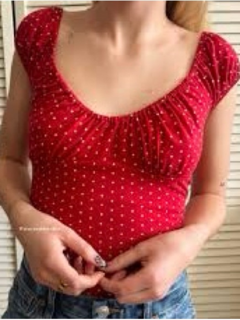 wild fable Red Polka Dot Scoop-Neck Crop Top medium